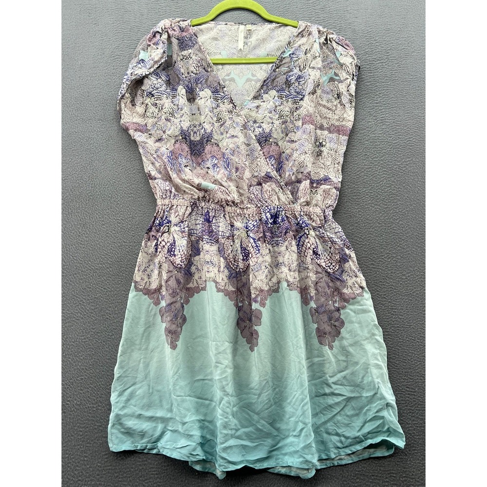 Petticoat Alley Dress Women's Sz Large Purple Mint Green 100% Silk Floral Orchid